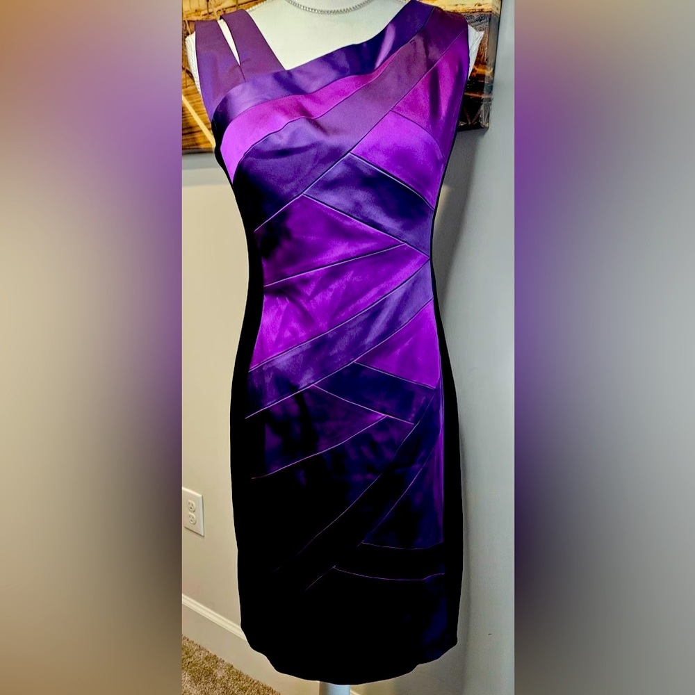 Jax Womens One-Shoulder Purple & Black Sheath Dress